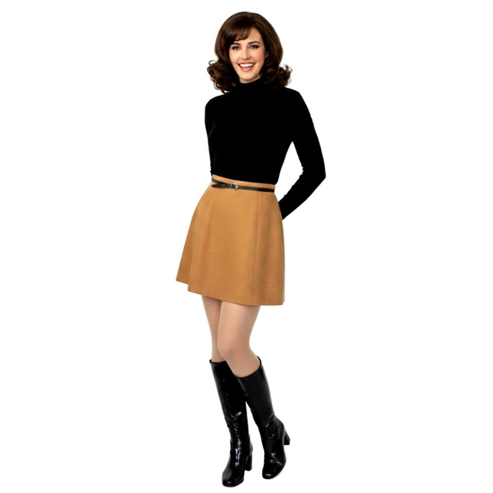 Vintage 1960s Wool A Line Mini Skirt Tan Equestrian Mod Preppy GOGO MCM Khaki